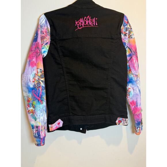 Áy Güey! Black Denim Jacket w/ Graffiti Sleeves | Women’s M - Picture 2 of 4